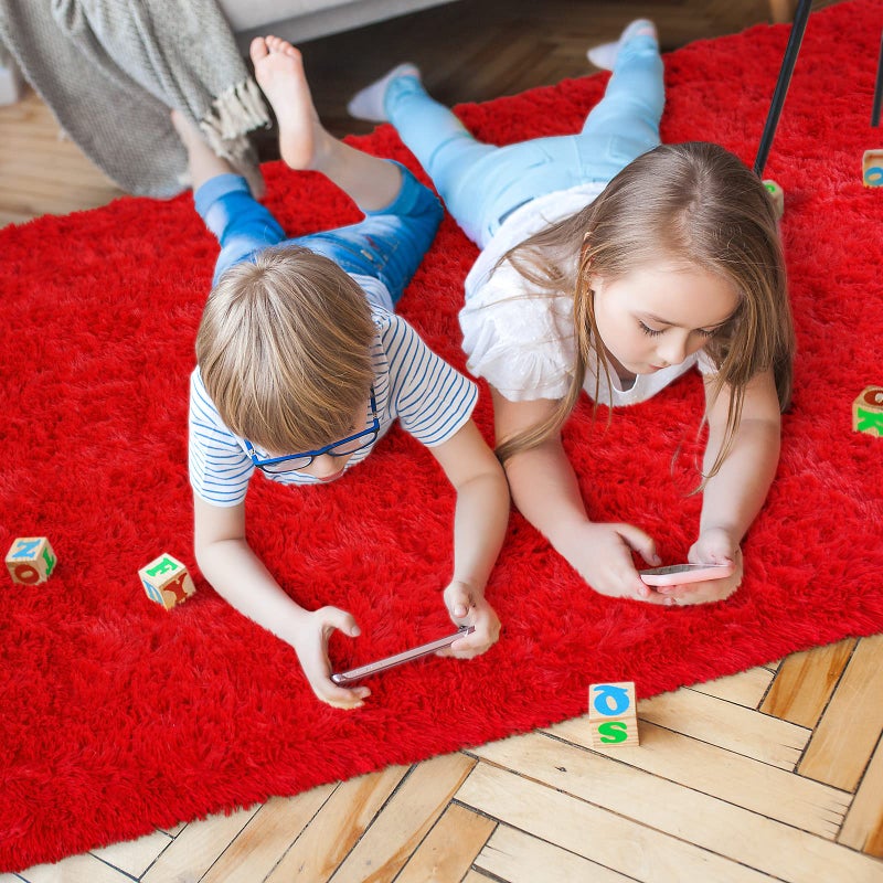 AROGAN Fluffy Rugs for Bedroom Living Room, Shag Area Rugs for Nursery Kids Girls Room, Plush Fur Rug for Playroom Dorm 4x6 Feet, Red - Image 4